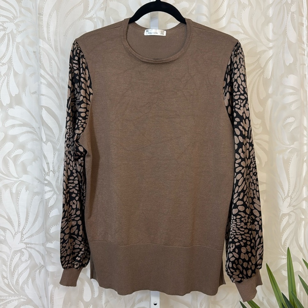 89th + Madison Brown/Black Rayon Sleeve Blouse